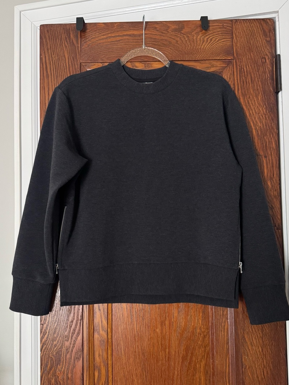 Calia by Carrie Dark Grey Ribbed Crewneck Sweater with Side Zips size XS